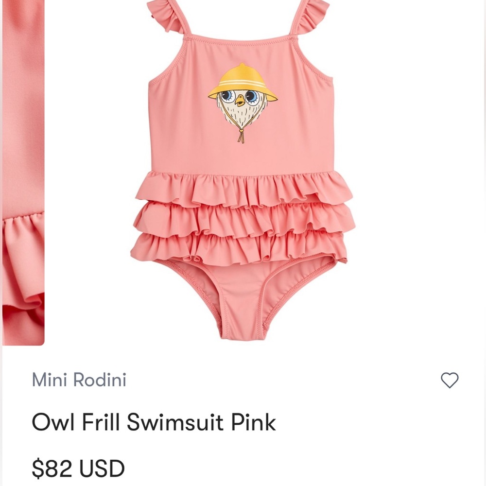 NEW Mini Rodini Pink Ruffled Owl Girl’s Swimsuit-2T - Picture 2 of 4